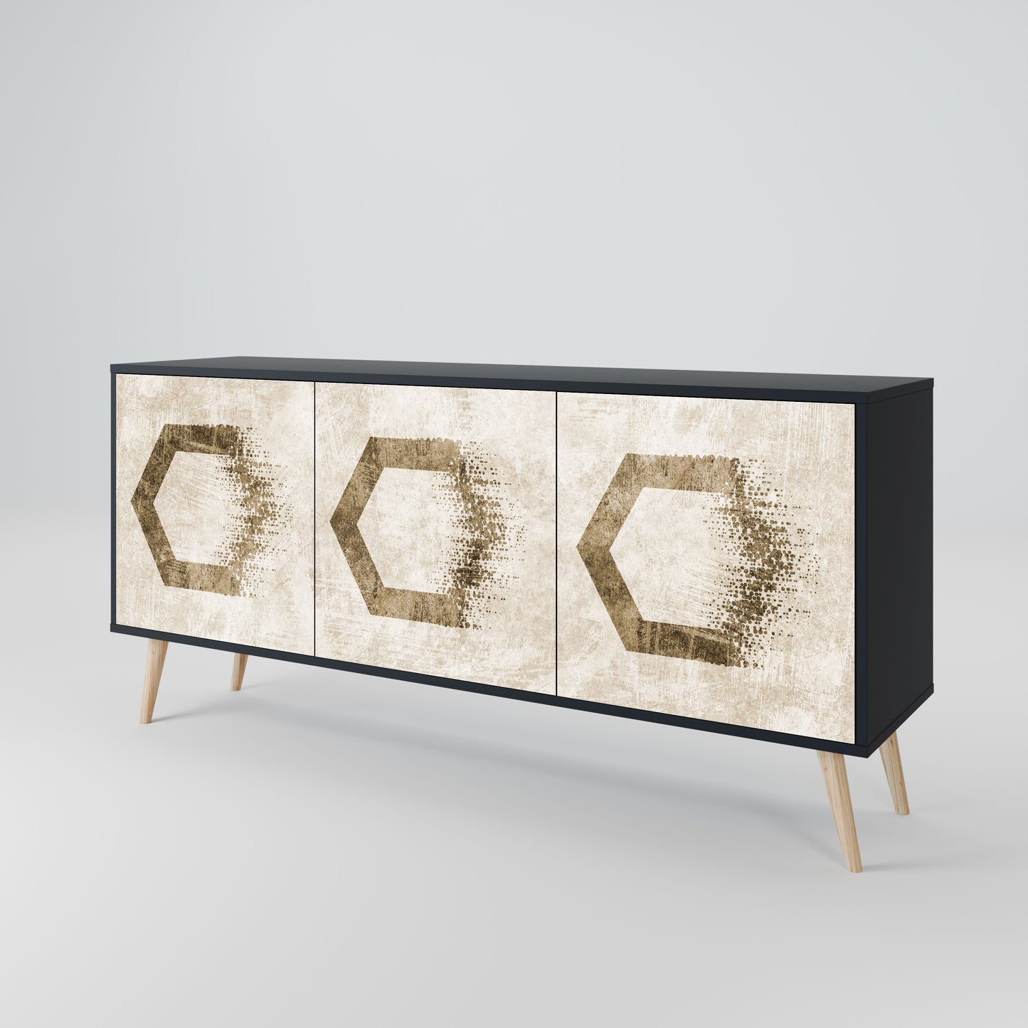 Buffet 3 portes FORMES HEXAGONALES en finition noire