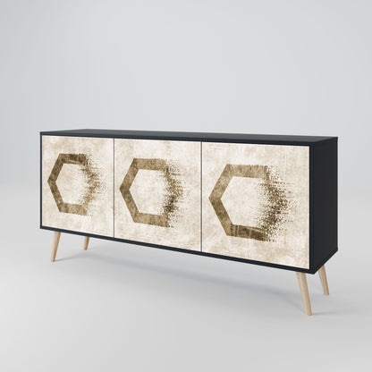 Buffet 3 portes FORMES HEXAGONALES en finition noire