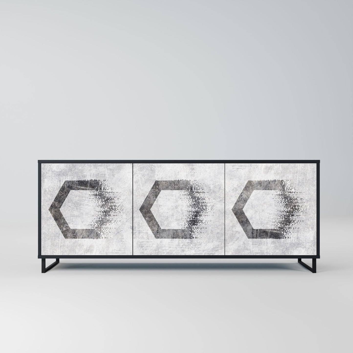 Credenza HEXAGONAL FIGURES a 3 ante in finitura nera