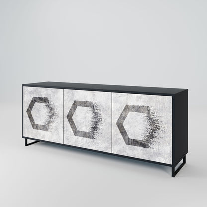 Credenza HEXAGONAL FIGURES a 3 ante in finitura nera