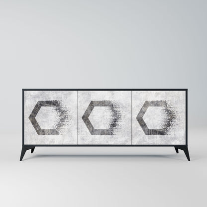 Credenza HEXAGONAL FIGURES a 3 ante in finitura nera