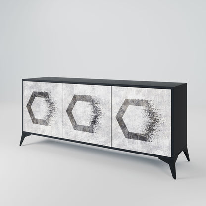 Credenza HEXAGONAL FIGURES a 3 ante in finitura nera