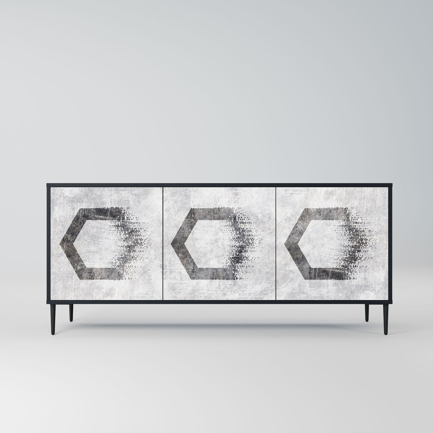 Credenza HEXAGONAL FIGURES a 3 ante in finitura nera