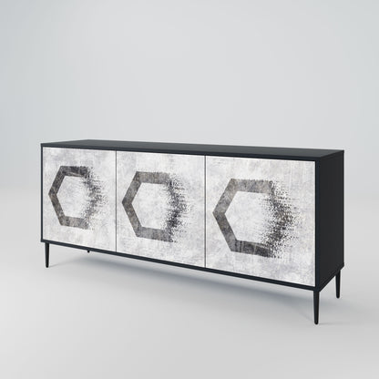 Credenza HEXAGONAL FIGURES a 3 ante in finitura nera