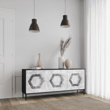 Credenza HEXAGONAL FIGURES a 3 ante in finitura nera