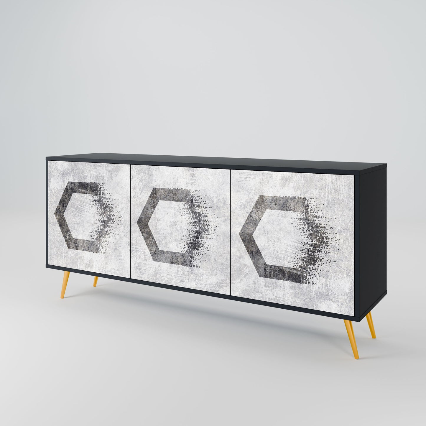 Credenza HEXAGONAL FIGURES a 3 ante in finitura nera