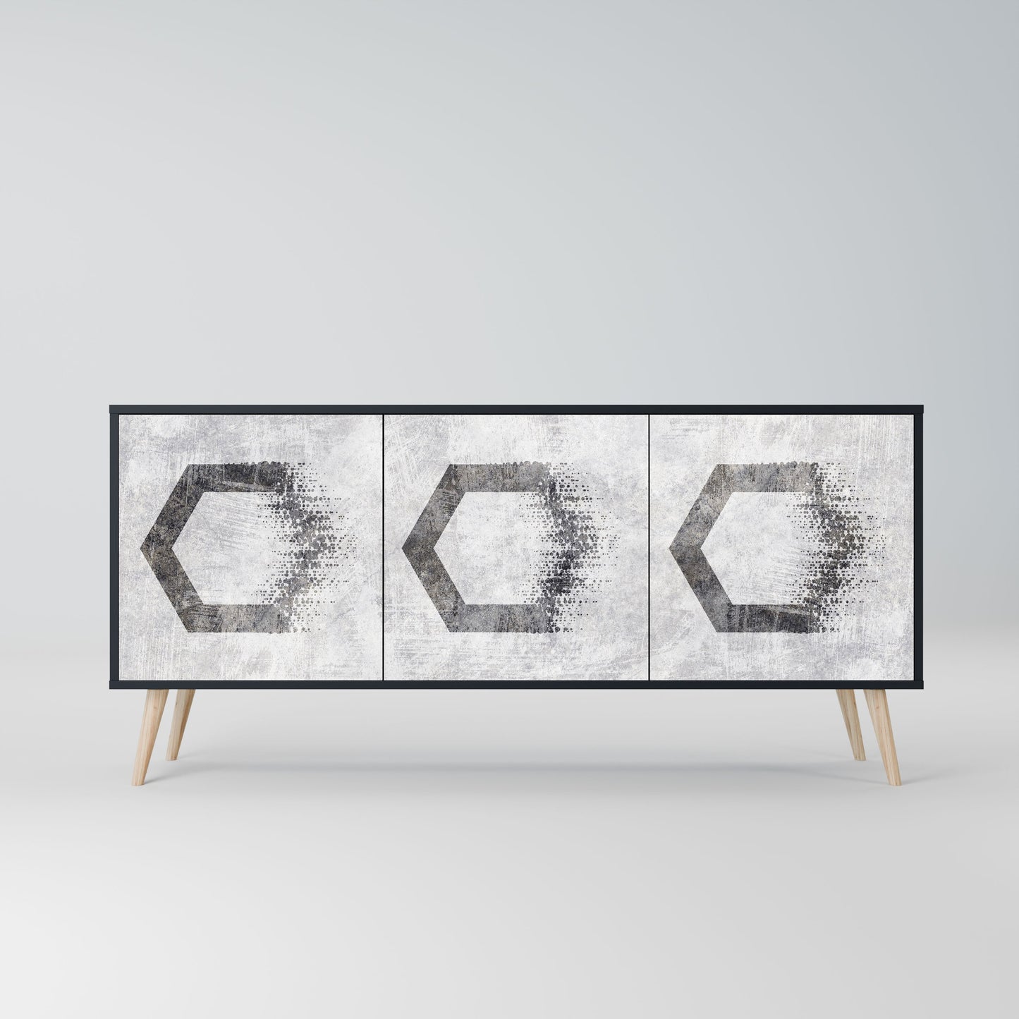 Credenza HEXAGONAL FIGURES a 3 ante in finitura nera