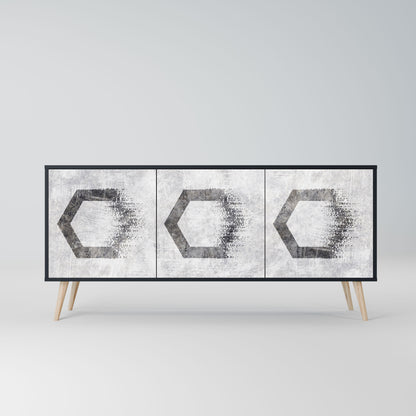 Credenza HEXAGONAL FIGURES a 3 ante in finitura nera