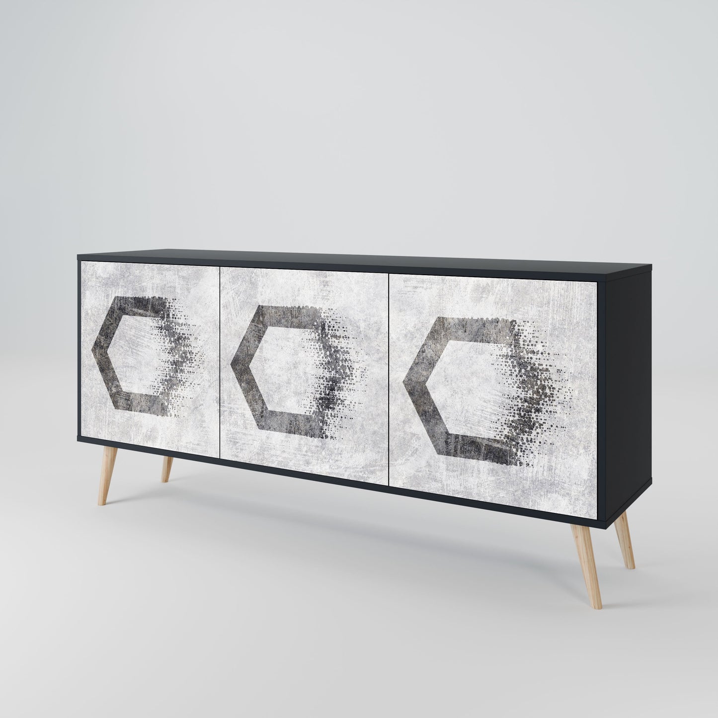 Credenza HEXAGONAL FIGURES a 3 ante in finitura nera