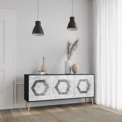 Credenza HEXAGONAL FIGURES a 3 ante in finitura nera