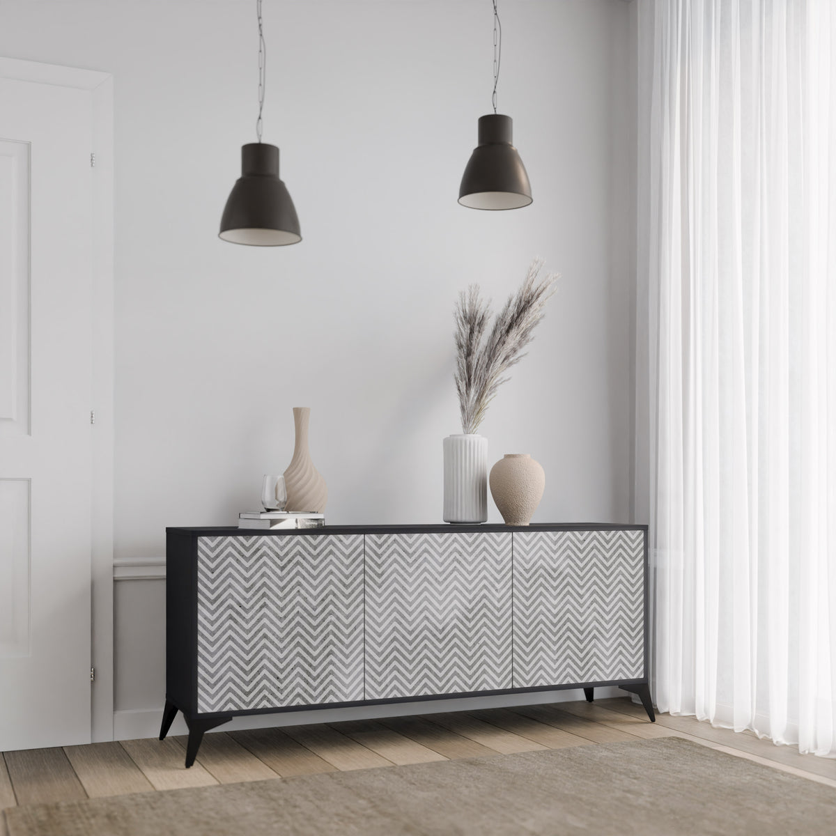 CONCRETE ZIG ZAG Skänk med tre dörrar