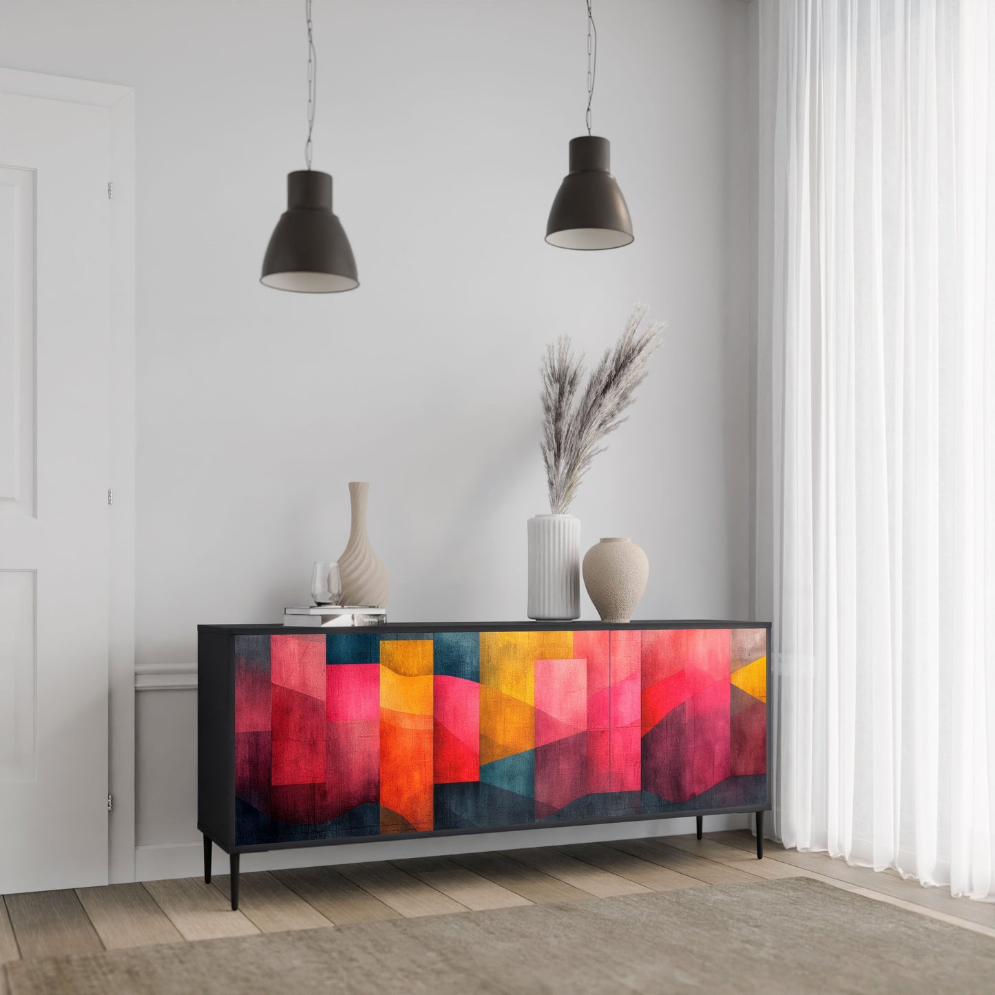 Credenza a 3 ante COLORFUL SOUNDS in finitura nera