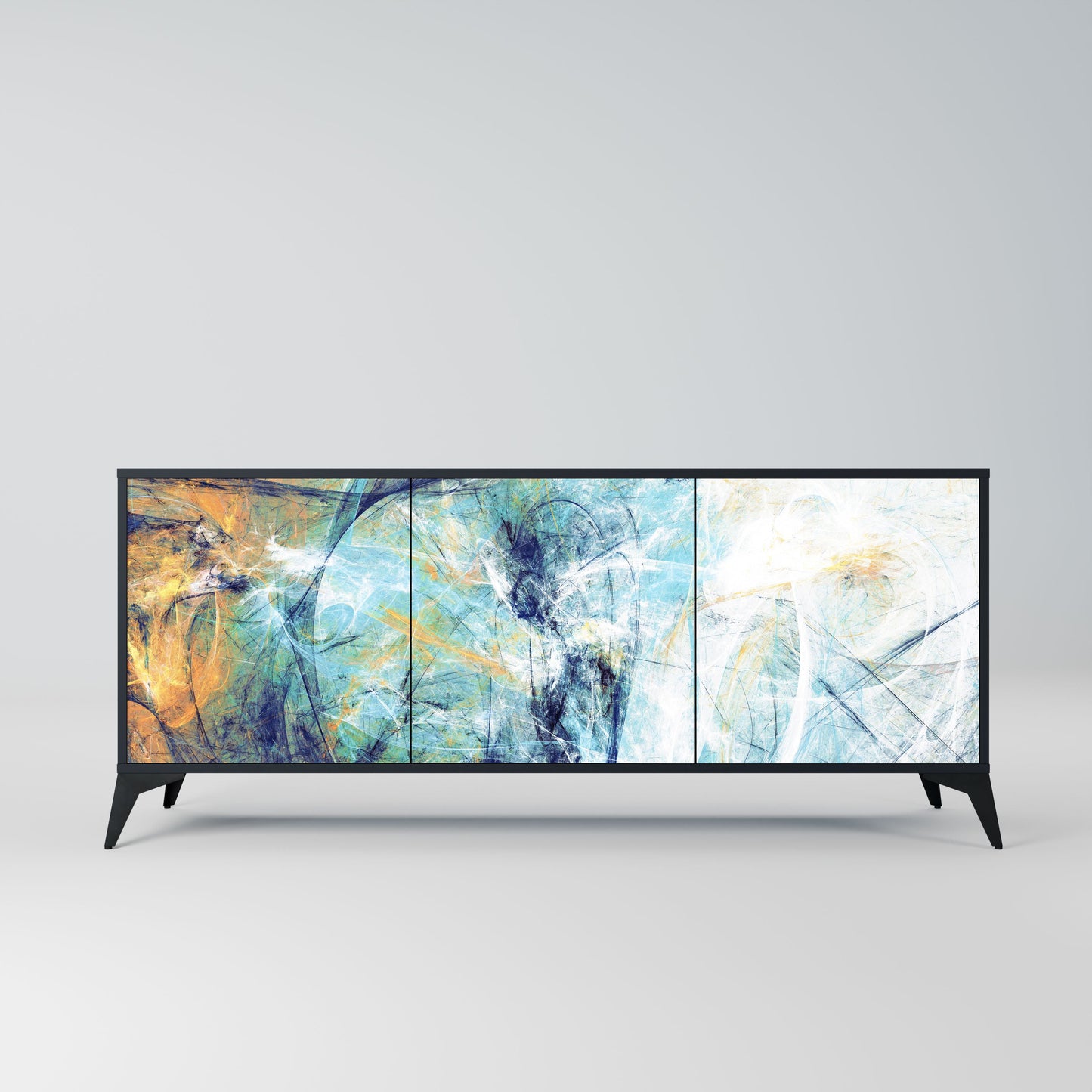 Credenza a 3 ante ABSTRACT THOUGHTS in finitura nera