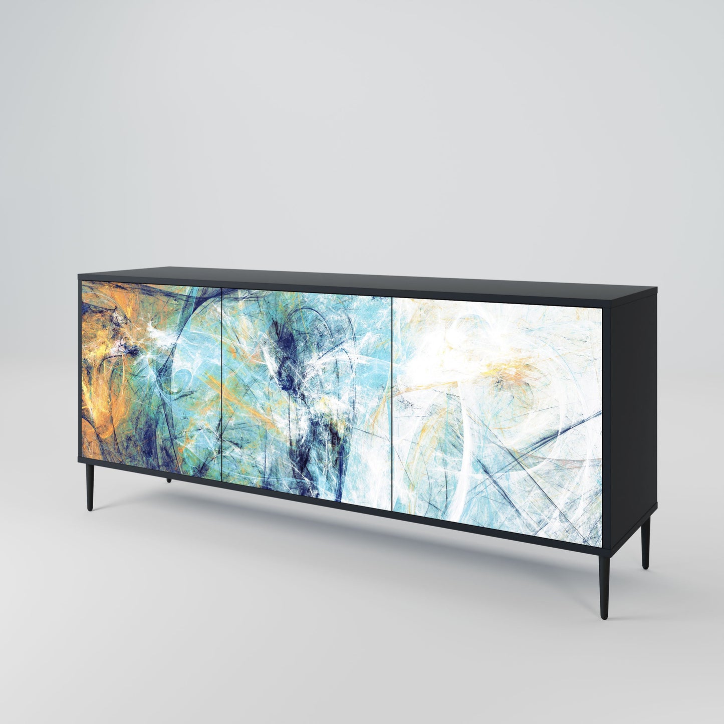 Credenza a 3 ante ABSTRACT THOUGHTS in finitura nera