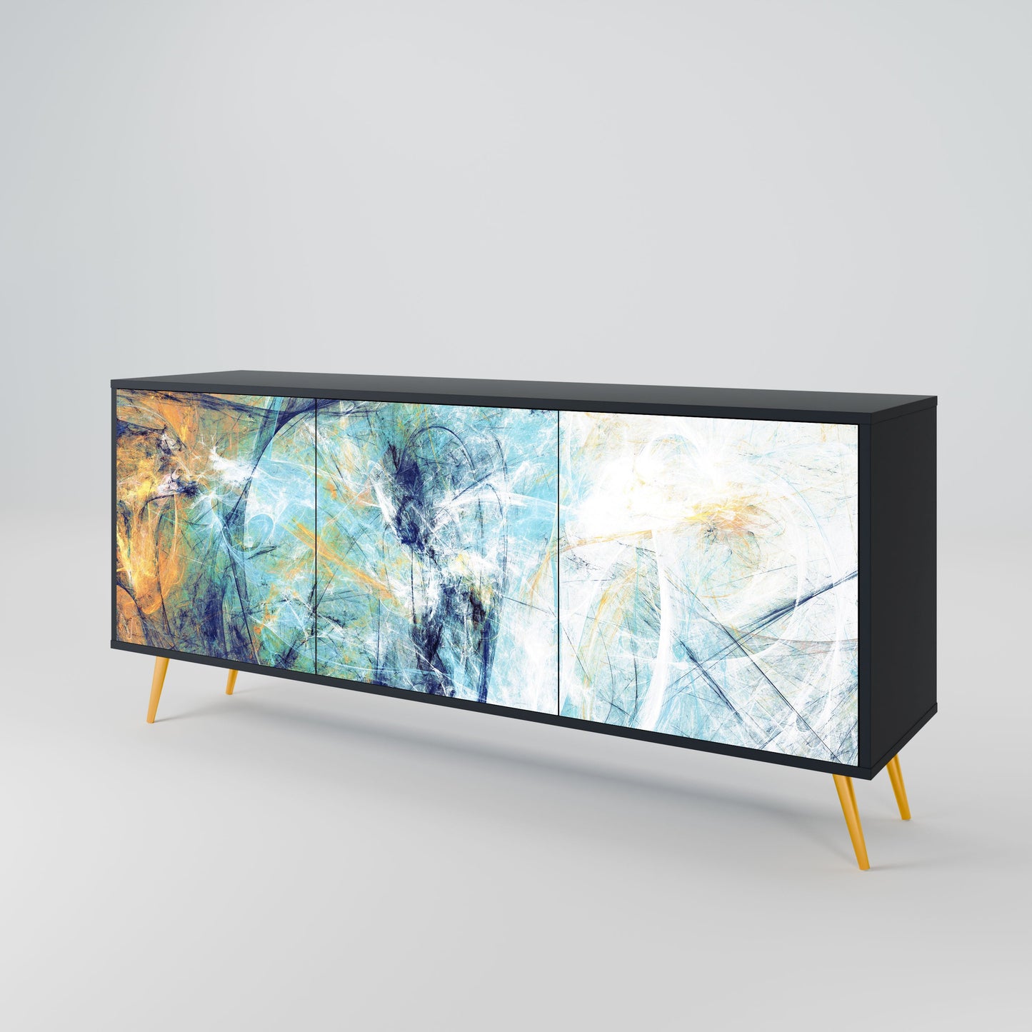 Credenza a 3 ante ABSTRACT THOUGHTS in finitura nera