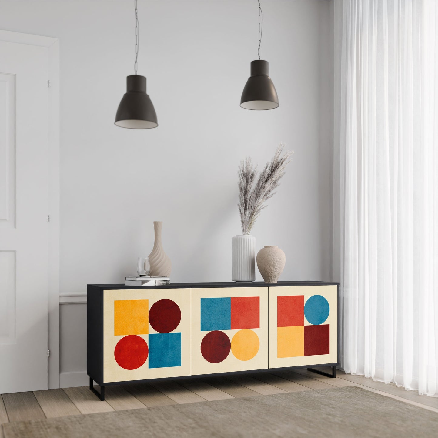 Credenza GEOMETRIC PUZZLE a 3 ante in finitura nera