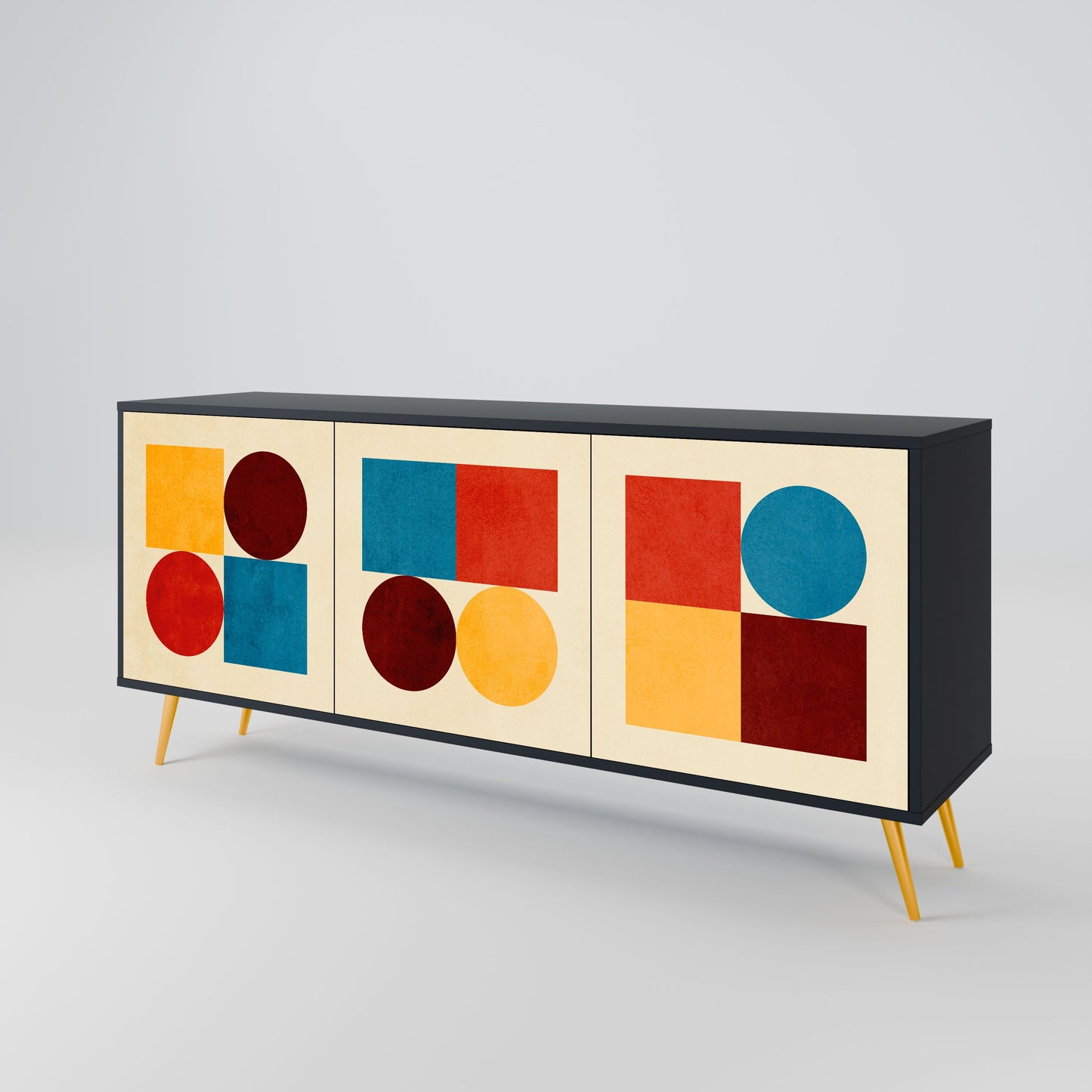 Credenza GEOMETRIC PUZZLE a 3 ante in finitura nera