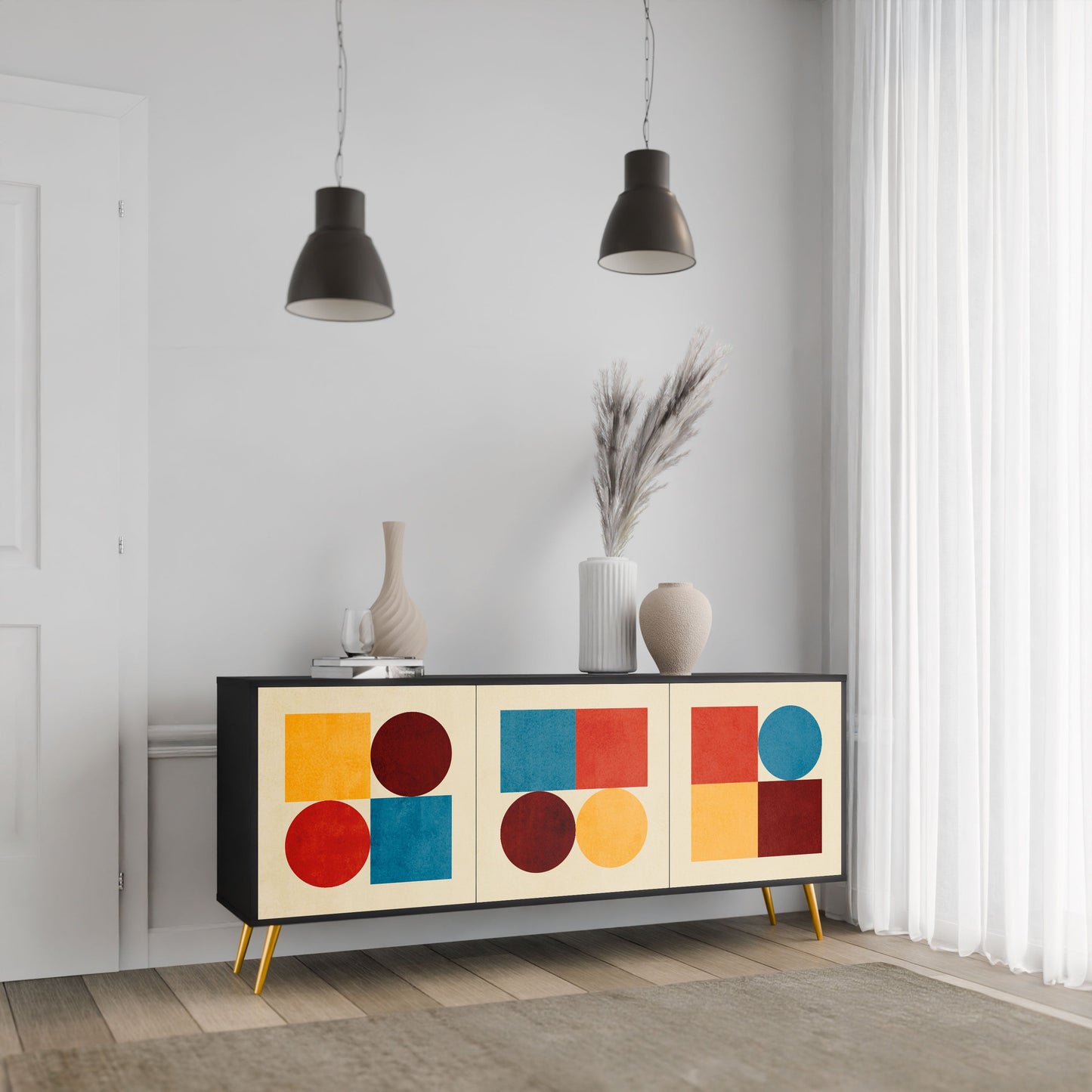 Credenza GEOMETRIC PUZZLE a 3 ante in finitura nera