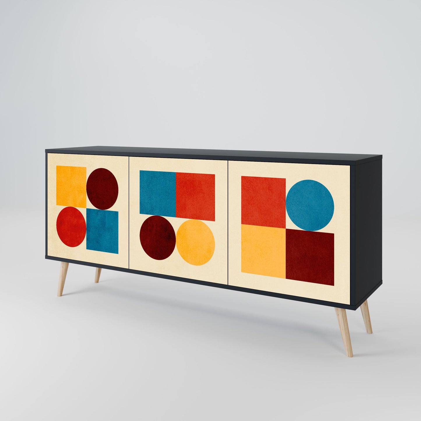 Credenza GEOMETRIC PUZZLE a 3 ante in finitura nera