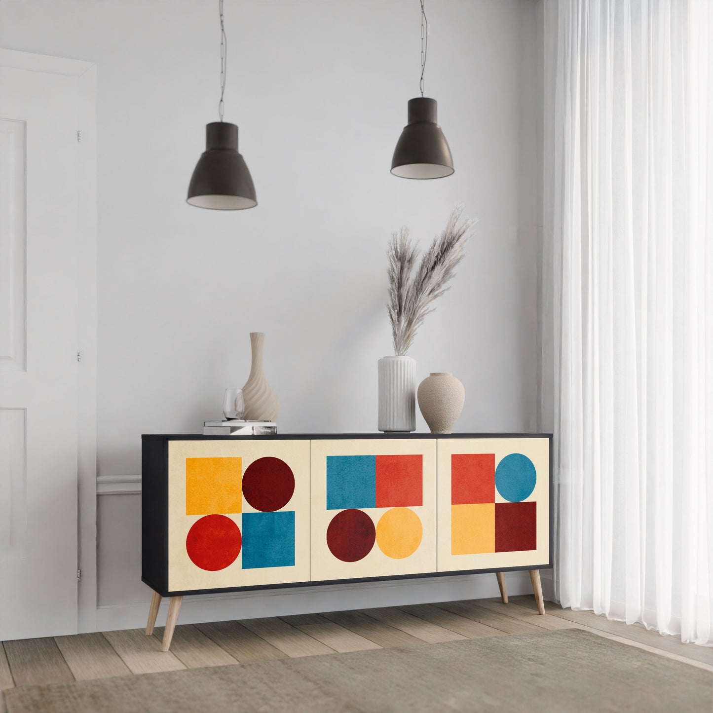 Credenza GEOMETRIC PUZZLE a 3 ante in finitura nera