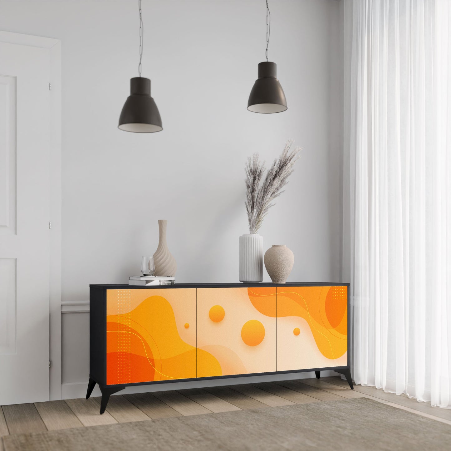 Credenza a 3 ante ORANGE ARRANGEMENT in finitura nera