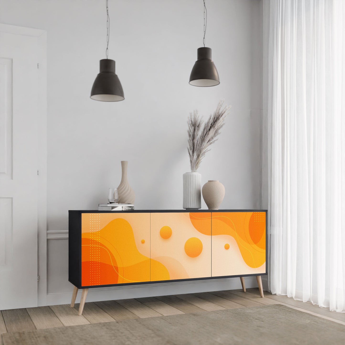 Credenza a 3 ante ORANGE ARRANGEMENT in finitura nera