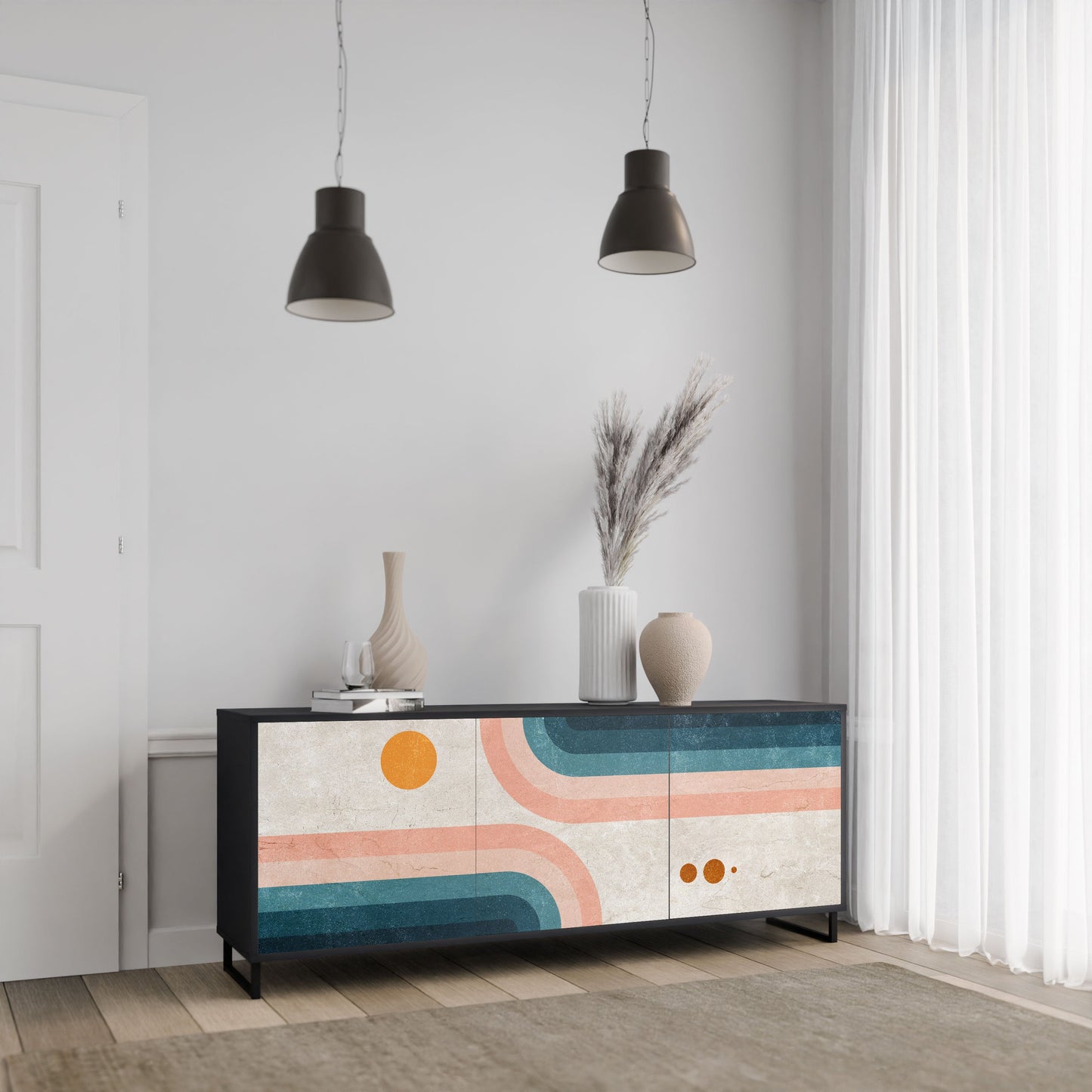 Credenza TWO HALVES a 3 ante in finitura nera