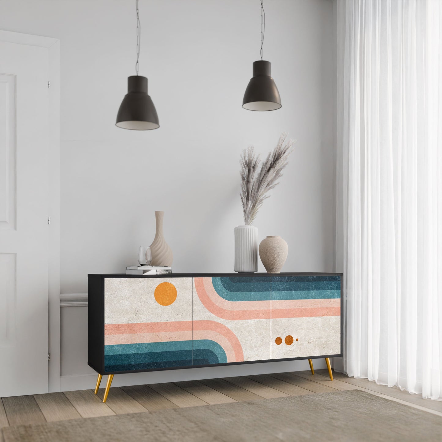 Credenza TWO HALVES a 3 ante in finitura nera