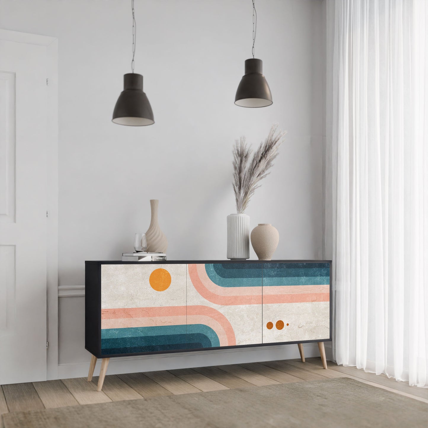 Credenza TWO HALVES a 3 ante in finitura nera