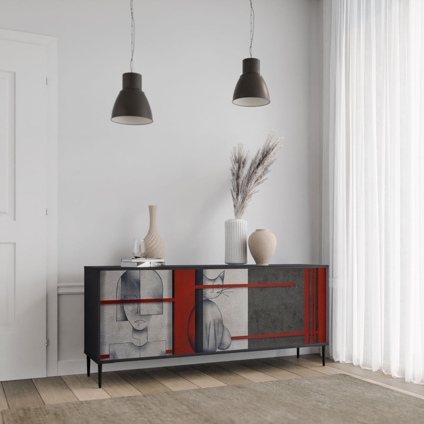 Credenza GRAY FIGURES a 3 ante in finitura nera