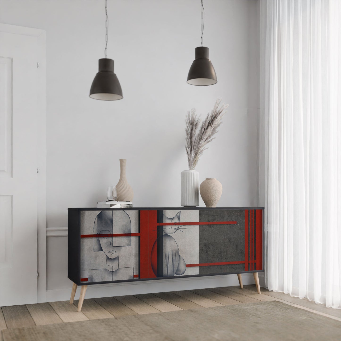 Credenza GRAY FIGURES a 3 ante in finitura nera