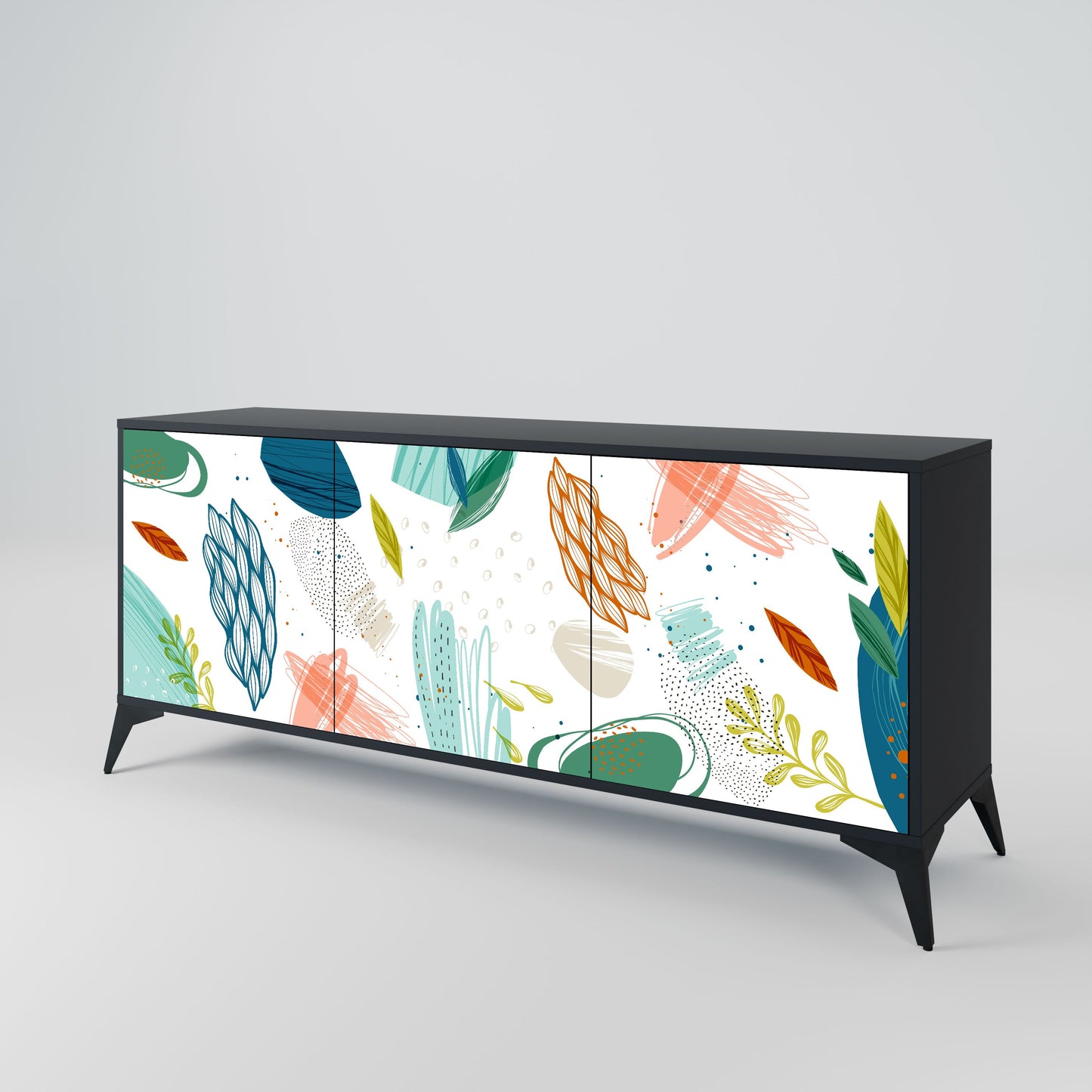 Credenza BOTANICAL HURRICANE a 3 ante in finitura nera