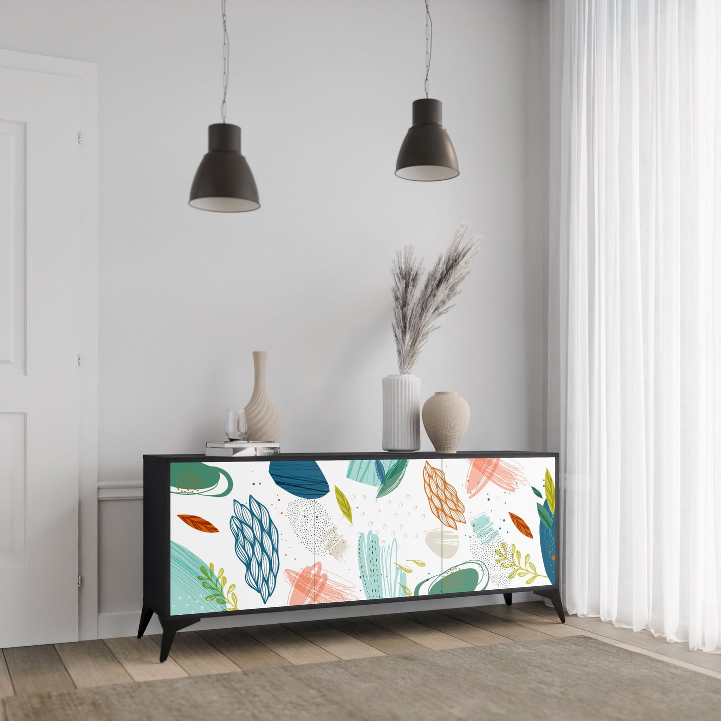 Credenza BOTANICAL HURRICANE a 3 ante in finitura nera