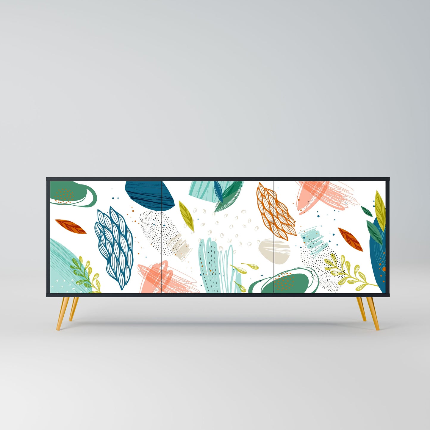 Credenza BOTANICAL HURRICANE a 3 ante in finitura nera