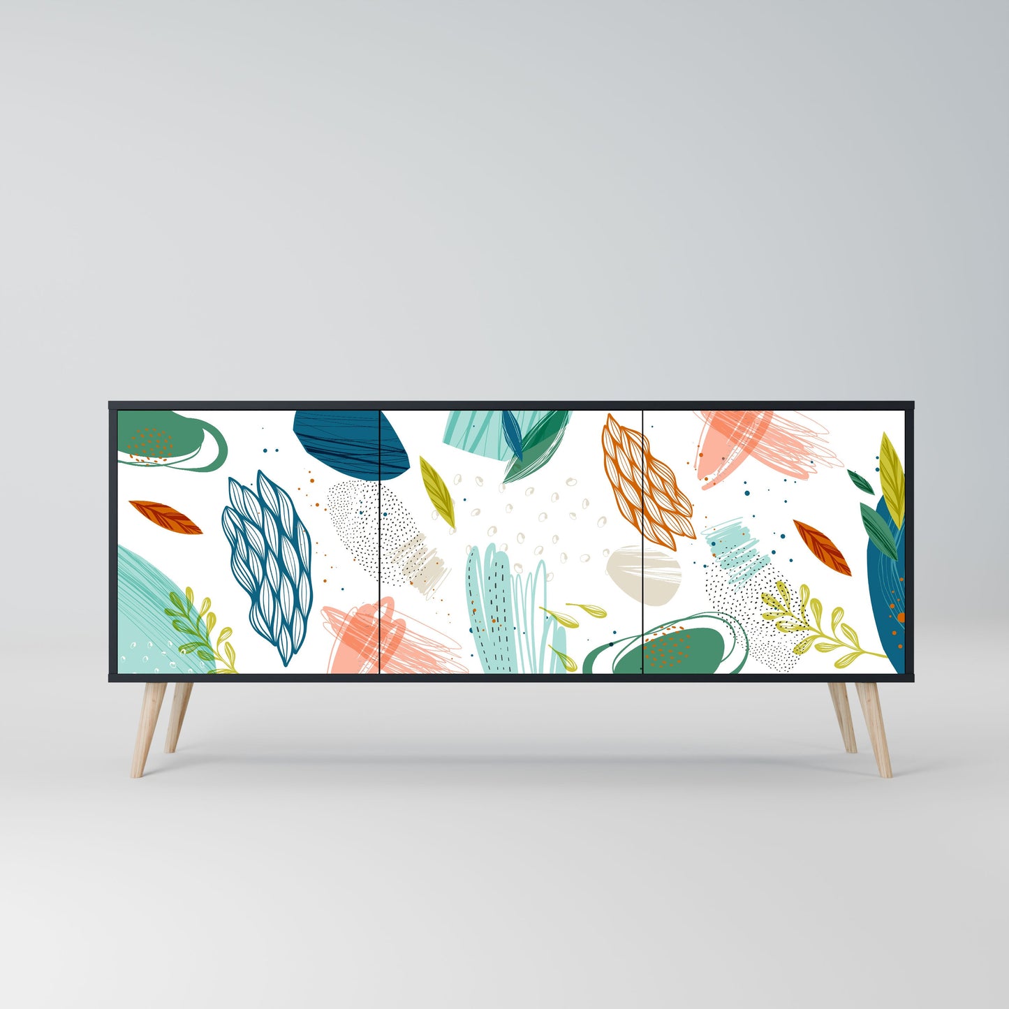 Credenza BOTANICAL HURRICANE a 3 ante in finitura nera