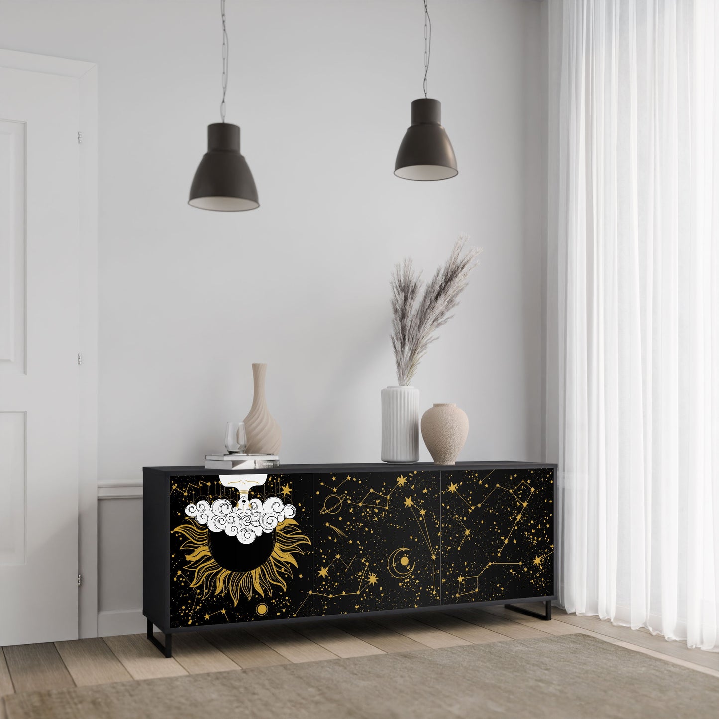 Credenza STELLAR CONSTELLATIONS a 3 ante in finitura nera