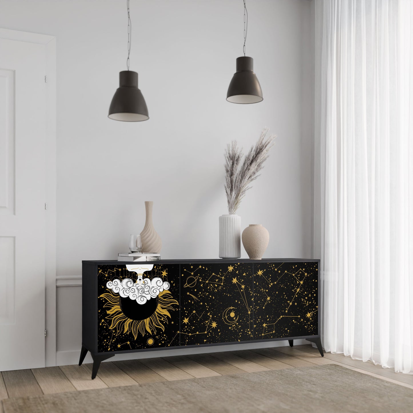 Credenza STELLAR CONSTELLATIONS a 3 ante in finitura nera