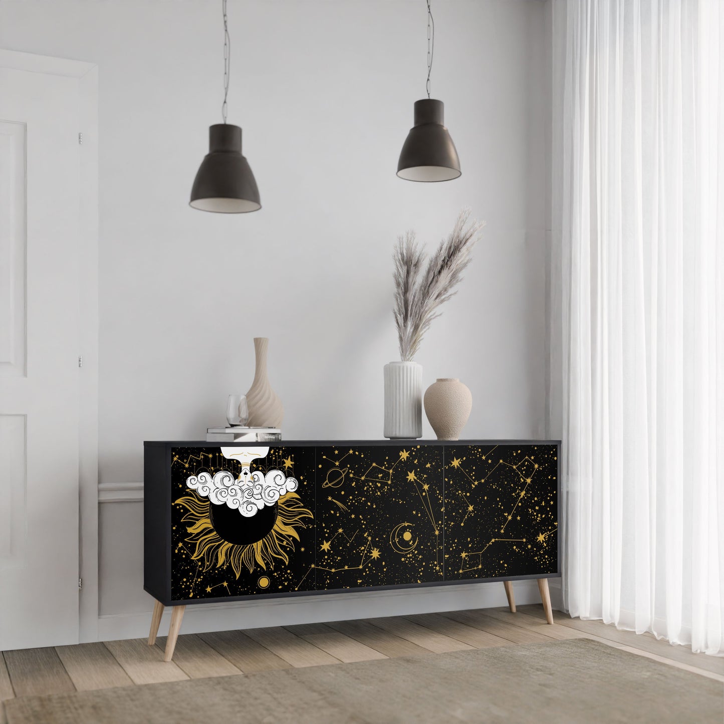 Credenza STELLAR CONSTELLATIONS a 3 ante in finitura nera