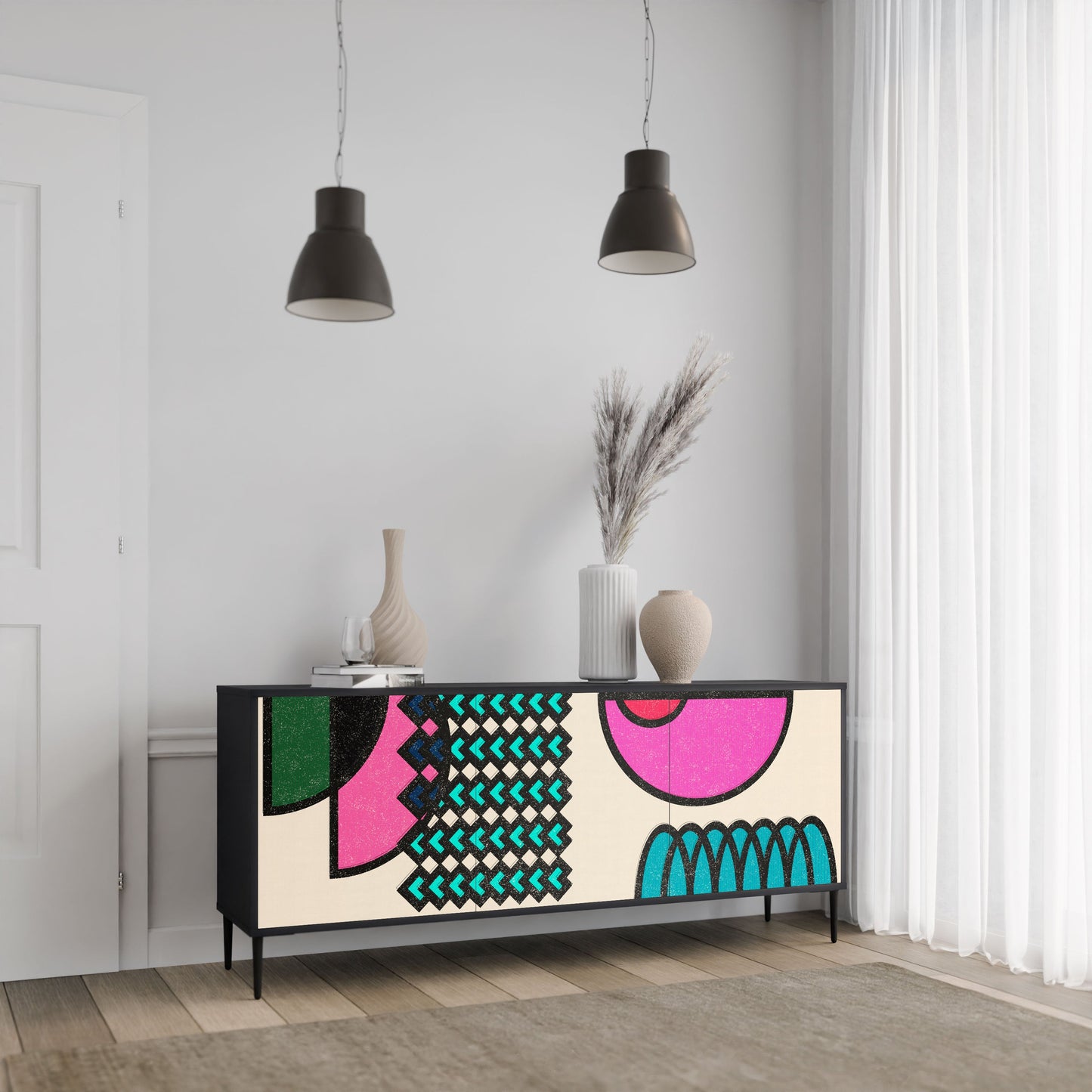 Credenza GEOMETRIC RHAPSODY a 3 ante in finitura nera