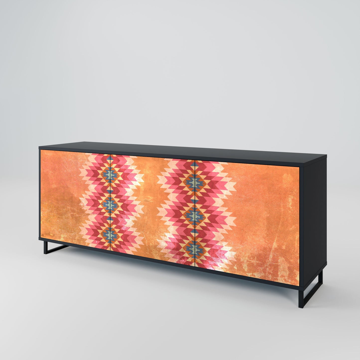 Credenza INDIAN FOLK a 3 ante in finitura nera