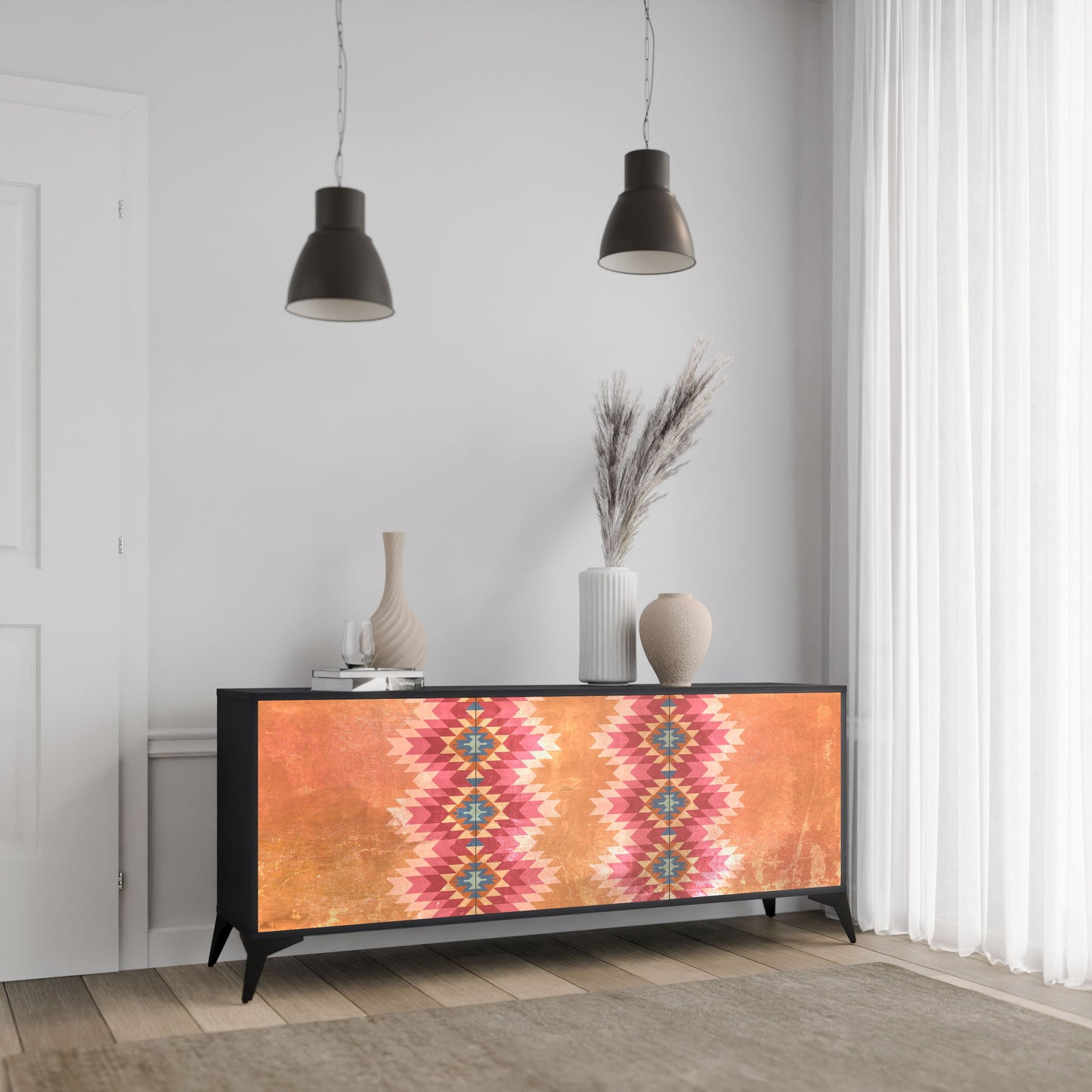 Credenza INDIAN FOLK a 3 ante in finitura nera