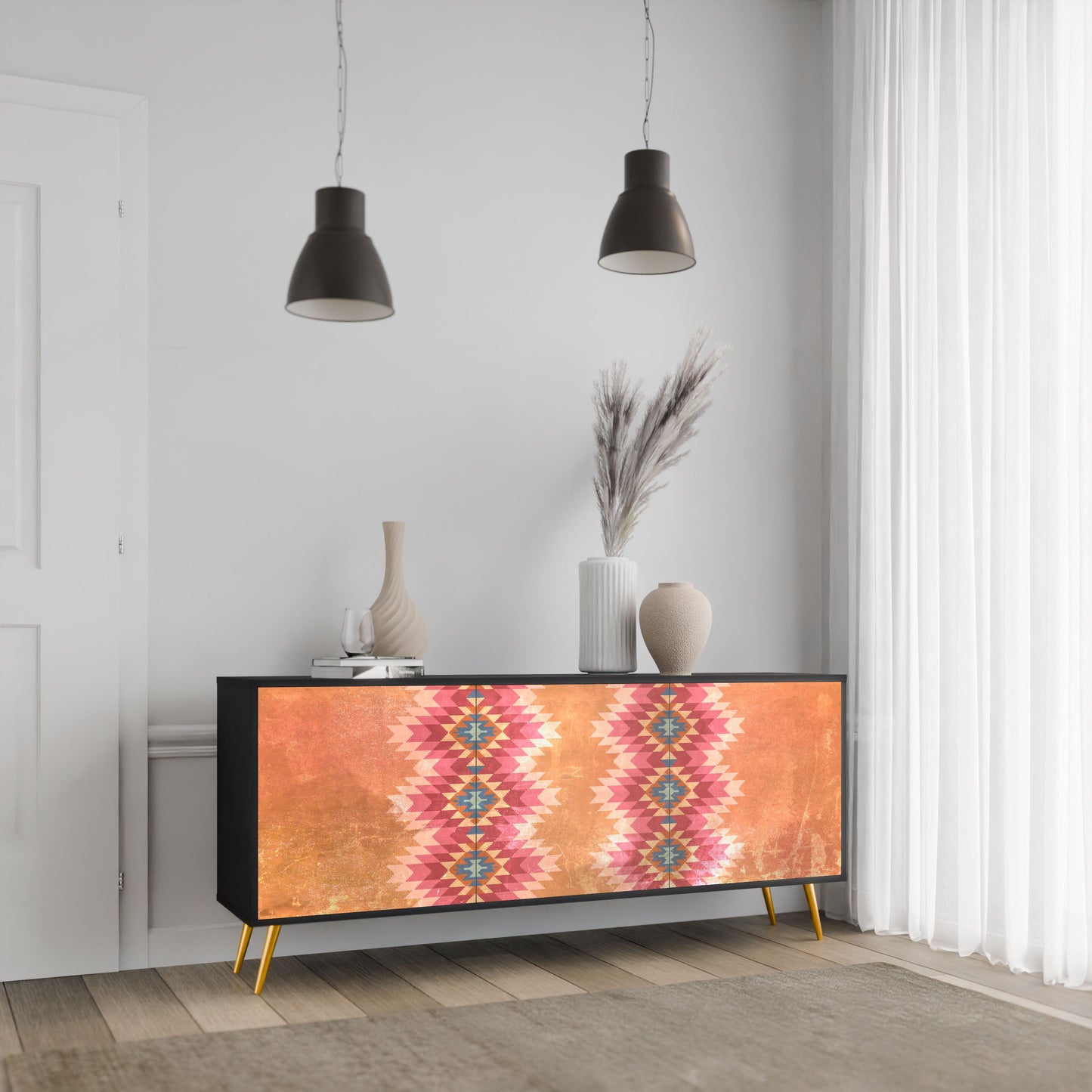 Credenza INDIAN FOLK a 3 ante in finitura nera