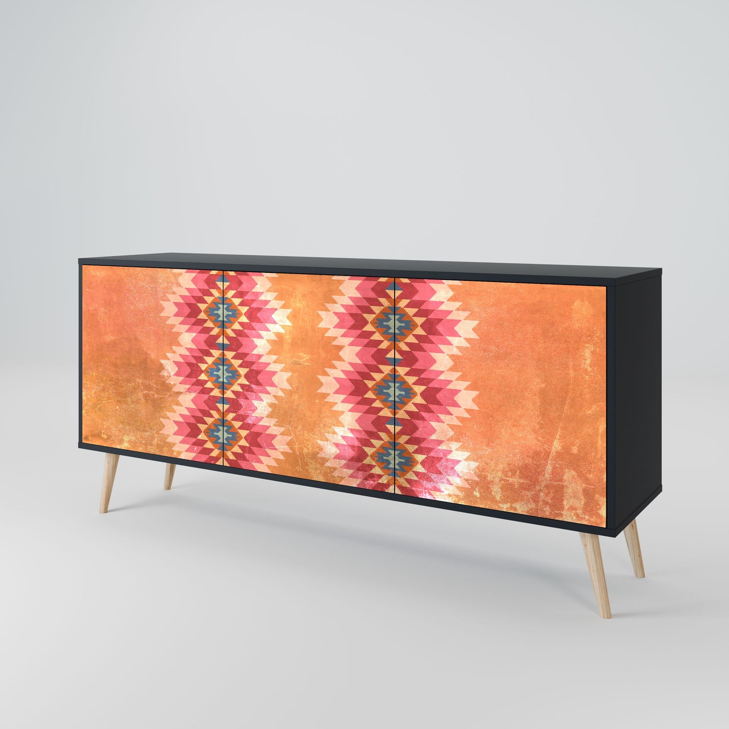 Credenza INDIAN FOLK a 3 ante in finitura nera