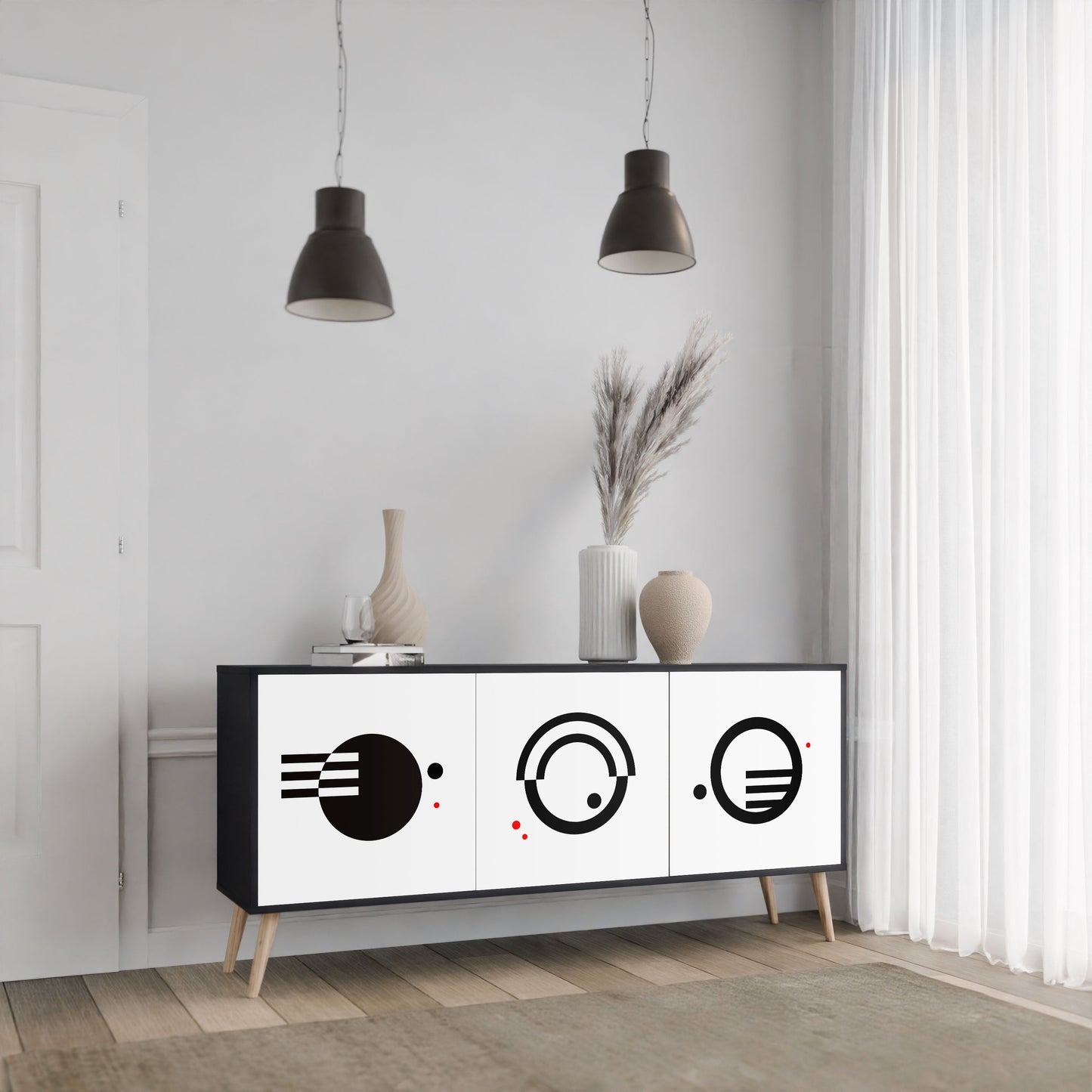 BLACK AND WHITE COMBINATION 3-Door Sideboard in Black Finish