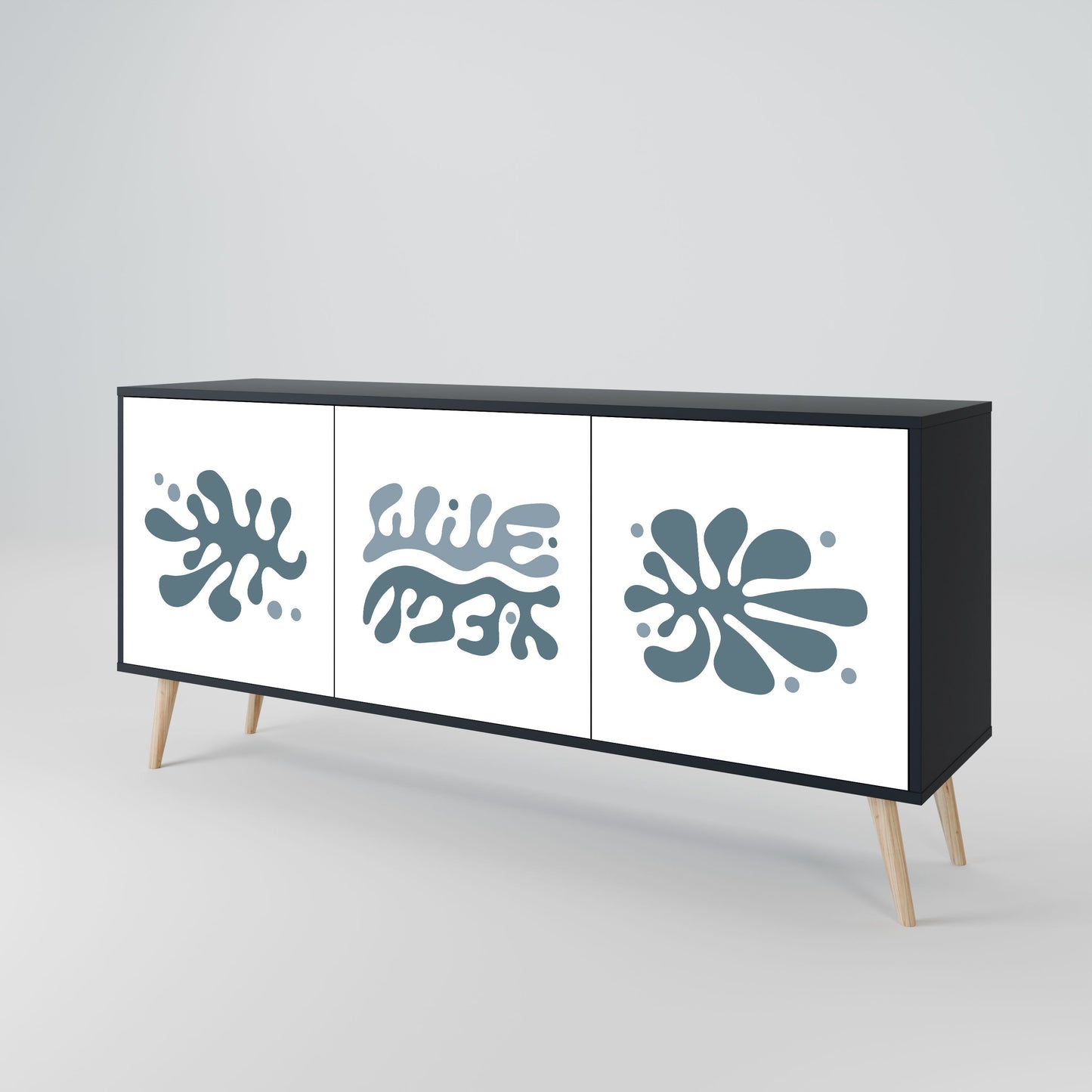 Credenza WONDERLAND VEGETATION a 3 ante in finitura nera