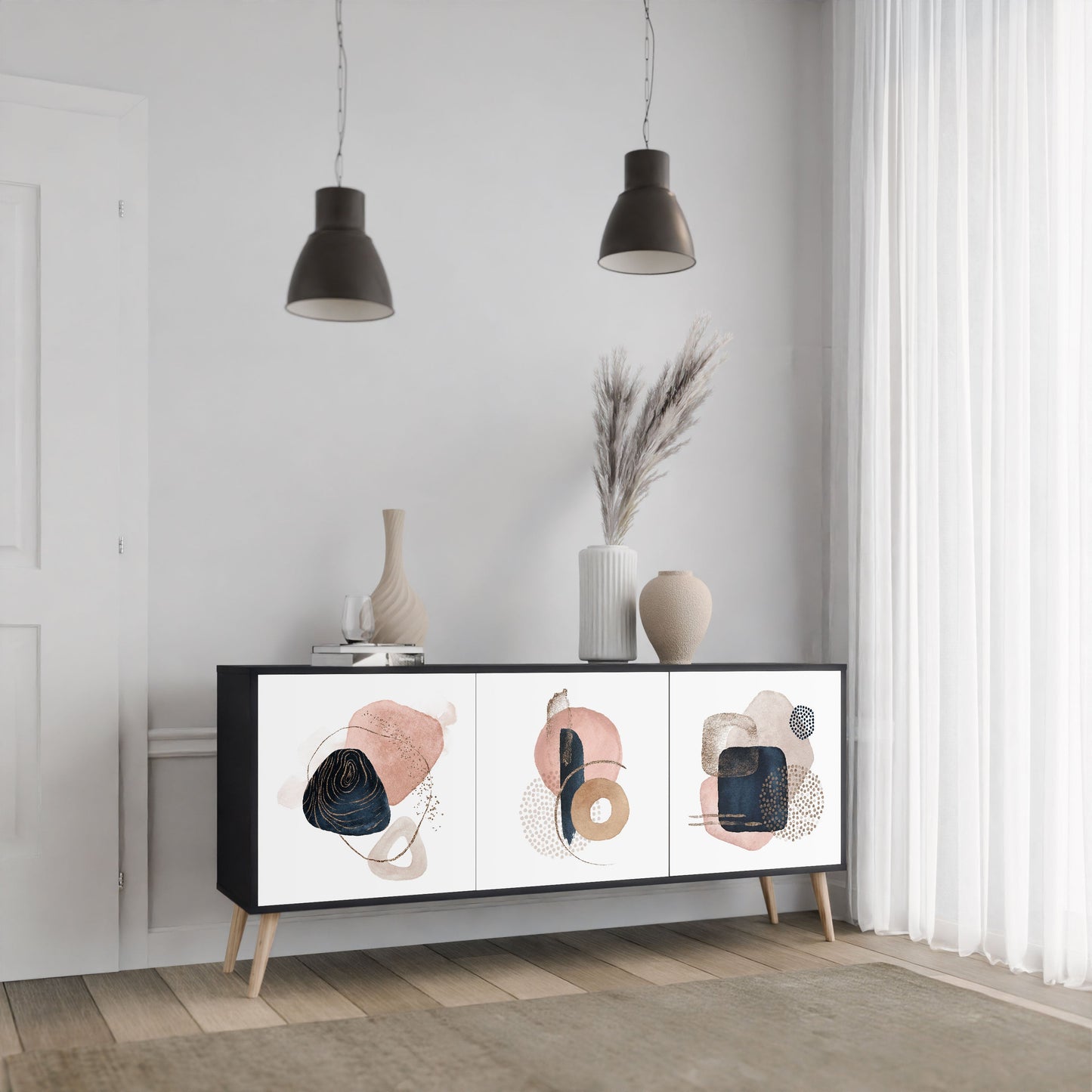 Credenza a 3 ante COLORFUL SHAPES in finitura nera