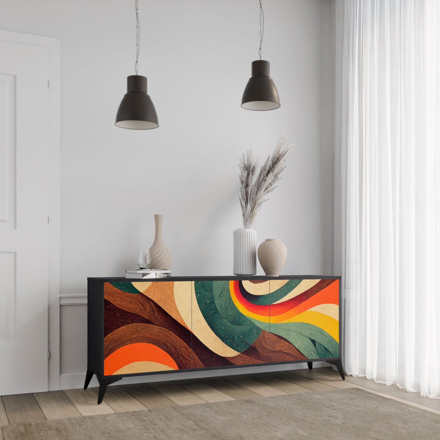 Buffet 3 portes COLORFUL STRANDS en finition noire