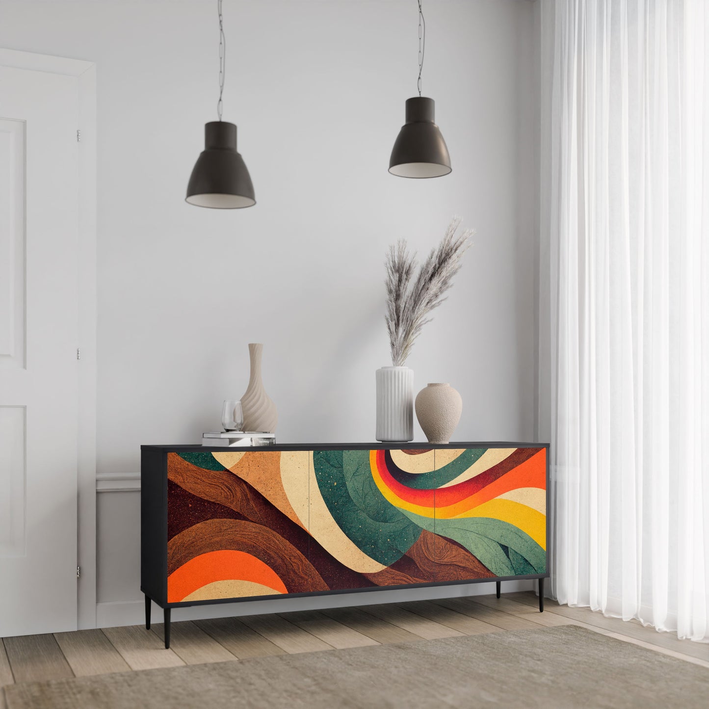 Buffet 3 portes COLORFUL STRANDS en finition noire