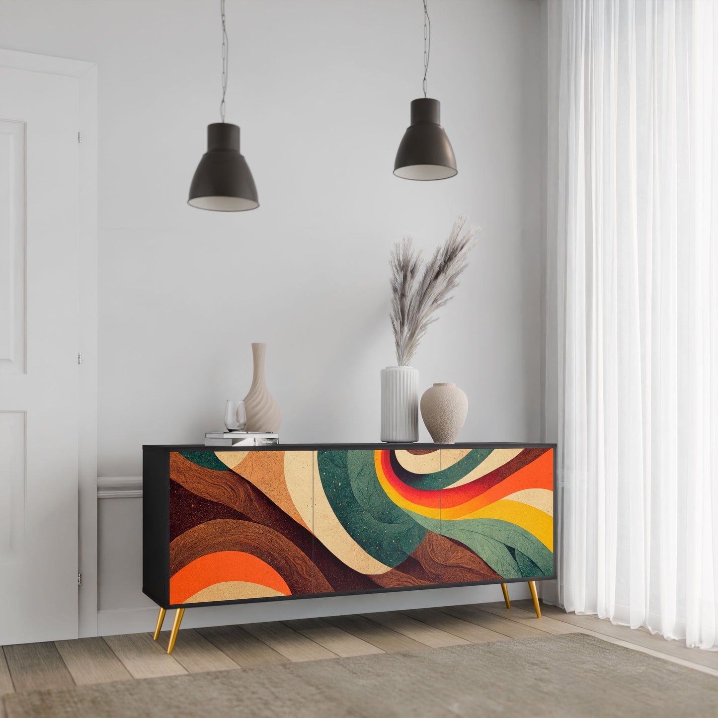 Buffet 3 portes COLORFUL STRANDS en finition noire