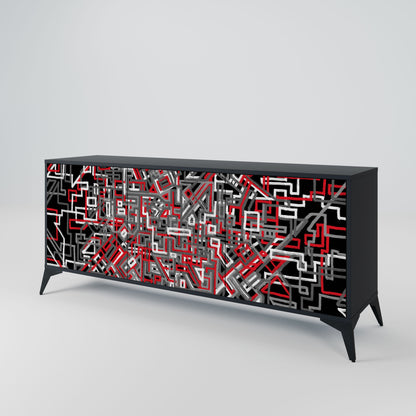 BROKEN LINES 3-Door Sideboard in Black Finish